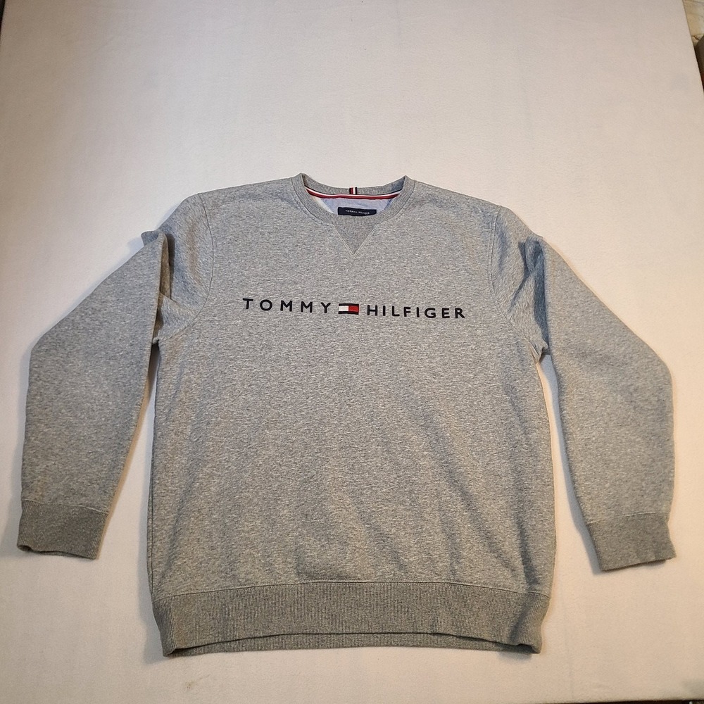 Tommy Hilfiger Mens Embroidered Logo Fleece Crewneck Sweatshirt Gray 78J6913 L